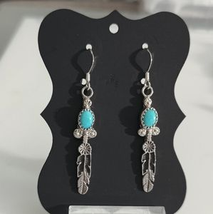 Gorgeous Sterling & Sleeping Beauty Turquoise Feather Earrings